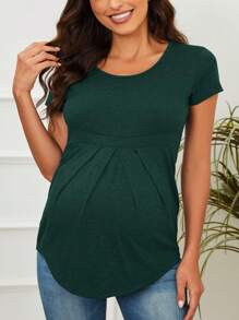 Women's Maternity Tops Short Sleeve Round Neck Front Pleat Peplum Tunic Top Pregnancy Casual T Shirts - Màu xanh lá cây đậm - Xem 2