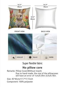 Easter-Themed 4pcs Pillowcase Set, Rabbit And Floral Design, Soft Polyester, Zipper Closure, Suitable For Various Room Types - No Insert Included, Skin-Friendly, Living Room Sofa