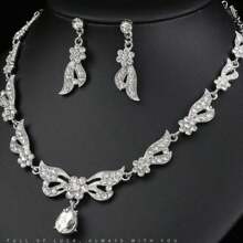 1 件套项链套装带高档蝴蝶结水晶钻石婚宴礼服首饰搭配