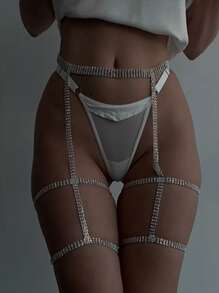 Rhinestone Multi-Row Waist Chain & Thigh Chain, Simple & Fashionable Decoration - Silver - View 1