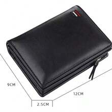 Portable Card Storage Wallet Soft PU Leather Small Zipper Pocket Wallet Black For Men - Black - View 2
