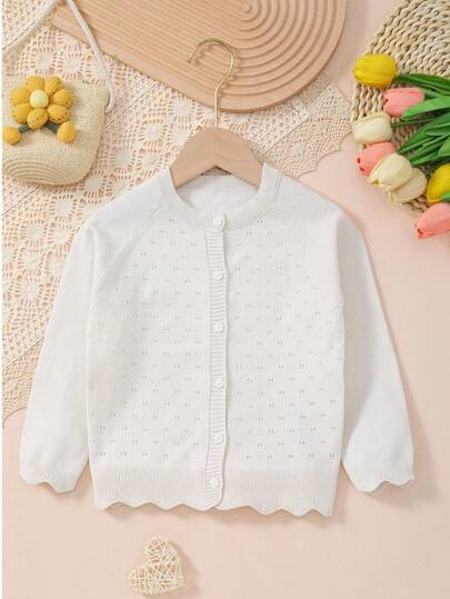 Young Girl Thin Button Hollow Knit Cardigan Jacket