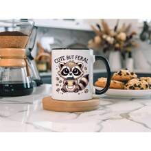 Cute Raccoon Coffee Mug, Cute But Feral Mug, Adorable Raccoon Cup, Coffee Lover Gift, Fun Animal Mug, Cute Gift Idea, Unique Coffee Cup - 11oz Ceramic Coffee Mug - Valentine's Day, Birthday,Woman's Day Gift, Easter Day Gift Idea For Dad Mom Friends Girlfriend Boyfriend