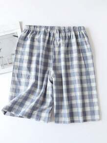 3 pièces/set Short de détente d'été confortable pour hommes, taille élastique réglable, imprimé à carreaux, avec poches, convient comme vêtement de nuit ou décontracté