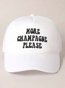 1pc bedrukte "More Champagne Please" Cord Mesh Baseball Cap, Verstelbare Outdoor Zonbescherming Casual Hoed Voor Lente Herfst Reizen Strandvakantie, Y2K Stijl Voor Jongvolwassenen