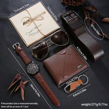7pcs Fashion Business Casual Men's Watch Set With Belt, Sunglasses, Wallet, Great Gift For Father's Day, Thanksgiving, Teacher's Day - Multicolor - View 9