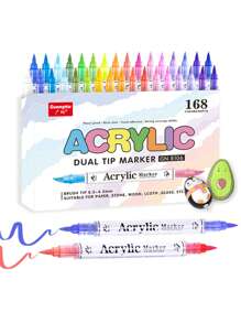 GuangNa 60/120/168color 8106 Acrylic Marker, Creative Double Head + Bicolor Design Painting Watercolor Paint Pen For Ceramic Markers, Artwork Coloring Highlighters, Wall & Painting Essential Graffiti Pen Back To School - Multicolor - View 6