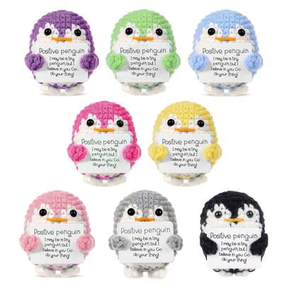 1pc Funny Positive Penguin Mini Crochet Gift With Positive Affirmations Cards For Inspirational Novelty Gifts And Party Decorations, Handmade Knitted Positive Shark Potato Duck Animals Gifts