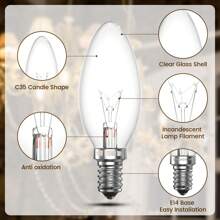 Clear Candle Small Edison Screw Cap SES E14 Lamp Light Bulbs 42W Bulbs Classic C35 Dimmable Screw In LED Replacement Light Bulb For Chandelier, Touch Lamp, Warm White 2700K, AC 220-240 V