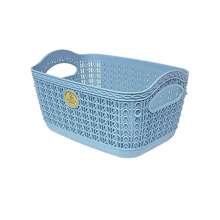 paquete de 2 canastas organizadoras chicas tipo mitril organizador multiuso cestas almacenamiento plástico resistente fácil limpieza home office cocina baño acabado elegante diseño compacto - Azul - Ver 5