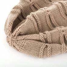 Gorro de invierno con etiqueta de letras, gorro tejido de tamaño largo, gorros informales de alta calidad para hombres y mujeres, gorro liso - Gris - Ver 5