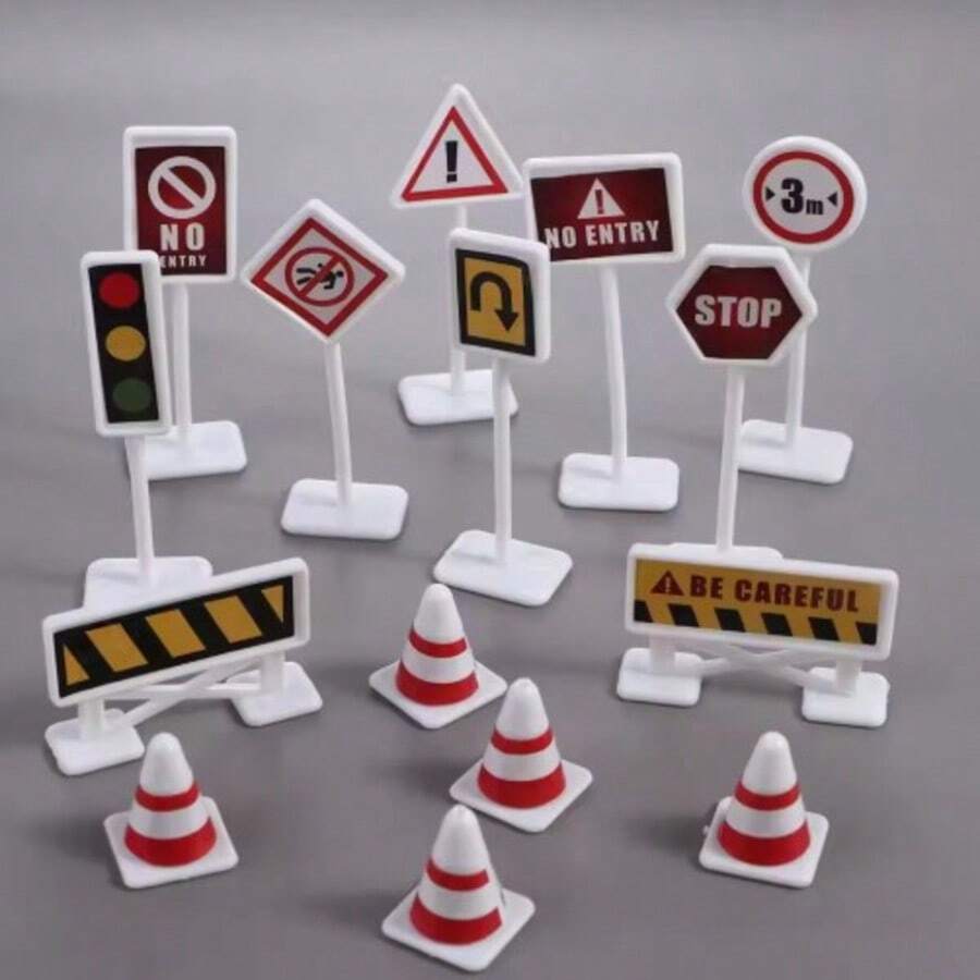 15 Pcs/Set Road Block Mini Traffic Signs Model Toy For New Year/Halloween/ Christmas/ Thanksgiving Day Gift, Birthday Gift,Miniature, Traffic Signs, Traf, Puzzle Simulation Scene