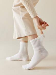 5 Pairs/10 Pairs Men's Neutral Mid-Calf Socks, High Elasticity, Antibacterial & Odor-Resistant, Solid Black/White/Gray Simple Cotton Socks Suitable For Casual, Daily, And Business Wear