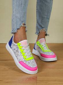 Zapatos cómodos y casuales para caminar de mujer, asimétricos, con malla de lentejuelas y piel, ligeros, transpirables, adecuados para actividades al aire libre, ir y venir y uso diario