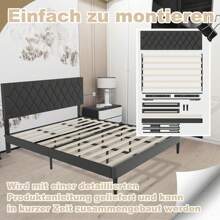 YARDIN Polsterbett 90/140/160 x 200 cm – Doppelbett für Erwachsene, mit Knöpfen, Plattformbettgestell mit gepolstertem Kopfteil aus Kunstleder, Bettrahmen, Holzlattenstütze, Modernes Design (Schwarz) - Kunstleder - Schwarz - Übersicht 6