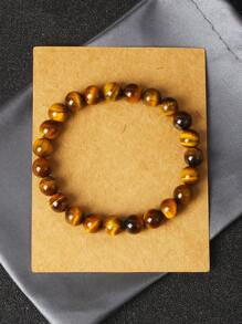 1 件天然虎眼石手链，男女皆宜 - 8 毫米半宝石串珠手链、圆形宝石弹力手链、瑜伽手链珠宝礼物 5A 天然虎眼石手链，男女款魅力天然石珠宝 - 棕色 - 查看 9