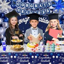 Graduation Decorations Class Of 2025, Blue Graduation Decorations 2025, Congrats Grad 2025 Banner Backdrop Balloons Tablecloth, 2025 Graduation Party Decorations For College Nursing - 銀藍 - 查看 4