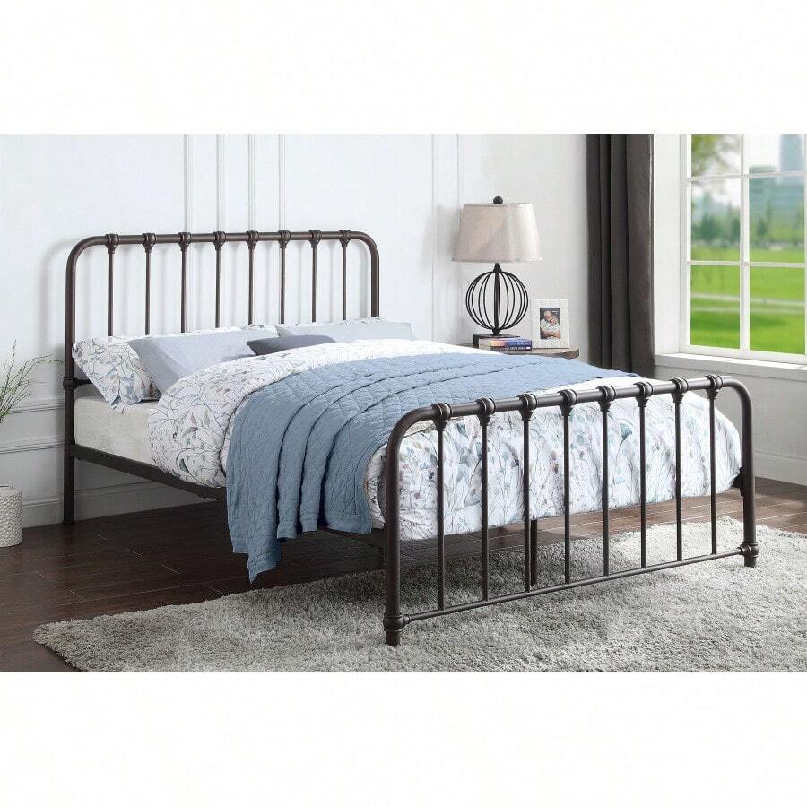 Metal Bed Dark Bronze Finish Queen Platform Bed 1pc Bed In A Box - 青銅1 - 查看 1