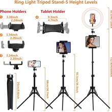 Anneau lumineux PEYOU avec trépied pour téléphone portable, [support pour tablette] Anneau lumineux LED avec trépied de table (12"/185cm), 1 jeu pour tous les appareils, pour selfie, diffusion en direct, maquillage, photographie, compatible avec smartphone,