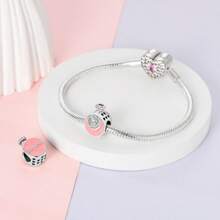 1 Pc Sliver Color Fine Pink Purple Enamel Zirconia Lady Rose Camellia Flower Perfume Bottle Nail Polish High Heel Shoes Dress Scissors Tape Measure Charms Fit Original Bracelet Necklace Pendant Beads For Diy Jewelry Making Women Girl Party Jewelry Gift For Friends