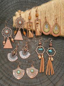 12 Pairs Bohemian Vintage Earrings Set For Women - Faux Feather Dream Catcher, Tassel Dangle Earrings, Versatile & Stylish For Daily Wear, Party, Gatherings, All Season