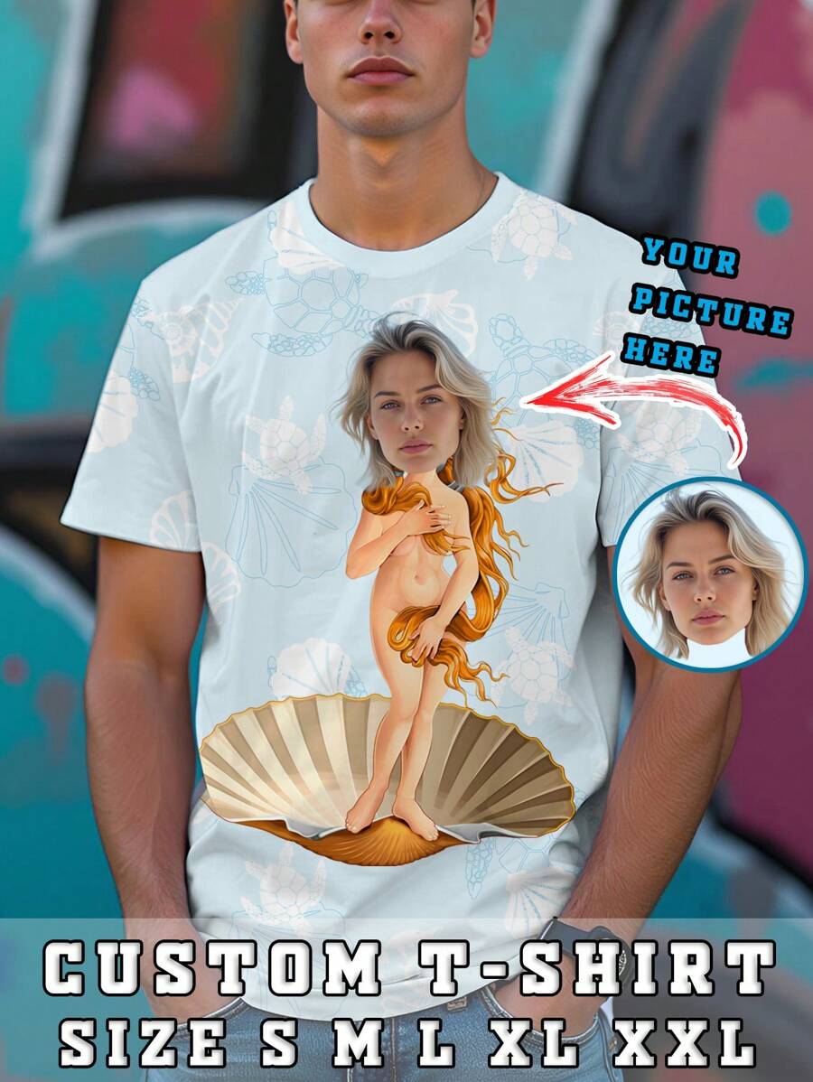 Crie sua própria Camiseta Personalizada com Foto 3D Estampada, Camisetas de Moda Personalizadas, Camiseta Personalizada com Lady Sexy, Camiseta Personalizada com Gráfico, Camisa Casual Presente - Azul - Visão 1