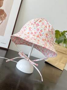 1 pieza Sombrero de sol con estampado de dibujos animados para niñas/niños mayores, sombrero tipo cubo de unicolor simple y ligero con circunferencia ajustable y cordón para el viento, adecuado para primavera y verano - 1PC - Ver 9