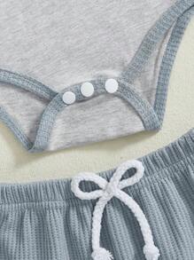 Toddler Baby Boys Outfits Set Contrast Color Long Sleeve Romper With Waffle Solid Pants Hat 3Pcs Clothes Set