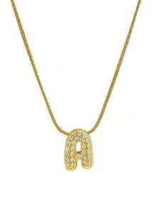 Small Chunky Alphabet Balloon 3D Letter Initials Gold Plated Pendant Necklace For Women Personalized Jewelry