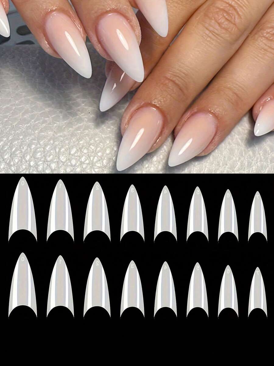 500Pcs Stiletto Nail Tips Half Cover Soft Gel Nail Tips Medium Stiletto False Nails Almond Shape Curved Nail Tips For Acrylic Nails Salon DIY 10Sizes - White - View 1