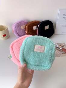 1 Plush Square Lightweight Flat Wallet, Sanitary Napkin Storage Makeup Bag, Cosmetics Storage Bag, Cosmetics Storage Bag Mini Bag Travel Accessories Makeup Brush Bag Cosmetics Container Makeup Bag Travel Essentials Women's Accessories Travel Supplies,For Holiday Beach, Bathroom Collection, Bedroom Collection, Large Capacity