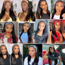 Headband Straight Wig Human Hair For Women Glueless None Lace Front Human Hair Headband Wig Brazilian Virgin Hair Machine Made Human Hair Wigs Natural Black 180% Density