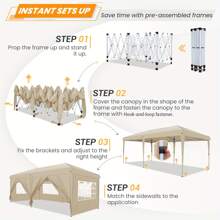 CAROMA Pavilion 3x6m, Folding Pavilion 3x6 Waterproof Stable With 6 Side Panels, Central Locking Structure, Pop Up Pavilion Party Tent Garden Pavilion For Party, Festival, Wedding, Anti-UV, Blue - Khaki - View 8