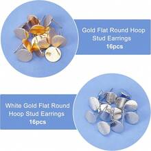 MAGICALCUTDIE 32Pcs 2 Colors Brass Stud Earring Findings With Loop Flat Round Earring Pin Studs Gold Plated Disc Earring Findings For DIY Earring Making Supplies