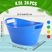 24 Pcs Oval Storage Tub With Handles 4.5L Plastic Ice Bucket, Wine, Beer, Champagne Drink Cooler For Parties, Beverage Storage Basket(Colorful) - Colorful - View 4