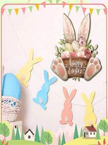 1pc Charming Easter Bunny Wooden Dream Catcher, 7"X7.87" - Unique Rabbit Ear And Paw Print Design, Colorful Flowers, "Happy Easter" Engraved - Suitable For Bedroom, Garden, Kitchen Decor, Rabbit Accessory Gifts Birthday Graduation