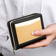 Minimalist Multifunction Color Block Coin Purse, Card Holder Snap Bifold Short Wallet, Best Gift Choice For Various Holidays