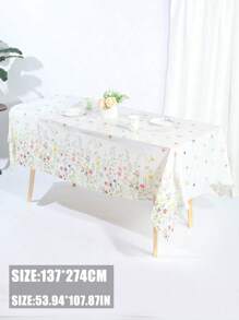 1pc 137*274CM/54*108IN Disposable Party Tablecloth, Minimalist Wild Flowers Pattern, Suitable For Various Themed Parties And Daily Use - Multicolor - View 2