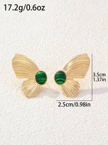1 Pair Gold-Tone Butterfly Stud Earrings Inlaid With Natural Turquoise, White Turquoise And Malachite, Elegant And Versatile Earrings Suitable For Evening Parties And Everyday Wear, Symbolizing Hope And Good Wishes As A Fashion Accessory For Women