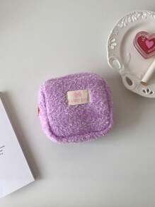 1 Plush Square Lightweight Flat Wallet, Sanitary Napkin Storage Makeup Bag, Cosmetics Storage Bag, Cosmetics Storage Bag Mini Bag Travel Accessories Makeup Brush Bag Cosmetics Container Makeup Bag Travel Essentials Women's Accessories Travel Supplies,For Holiday Beach, Bathroom Collection, Bedroom Collection, Large Capacity