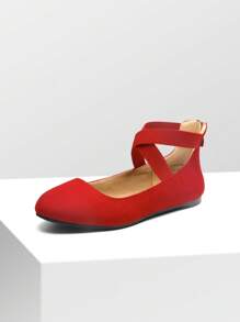 Women Ballet Flats Cross Elastic Ankle Straps Round Toe With Back Zipper Fashion Elegant Comfortable Daily Dress Versatile Non-Slip Flats Shoes - Đỏ - Xem 5