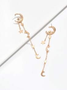 1 par de nuevos aretes colgantes creativos con flecos en forma de luna creciente y estrella, adecuados para festivales, uso diario y regalos para amigos