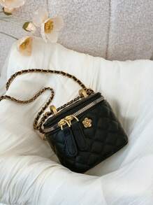 Mini Luxurious Women's Square Handbag, Embroidered Rhombus Textured Box Bag, Flap Design Ladies' Shoulder Bag, Adjustable Chain Crossbody Bag, Suitable For Dating, Afternoon Tea, Vacation, Casual, Shopping, Coin Purse, New Ladies' Purse
