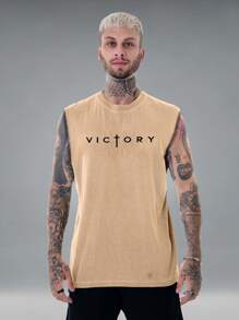 Oversized T-Shirt Victory Tank Top Over Streetwear Shirt Men Unisex Shirt Gym Workout Loose Summer Cotton Printed T-Shirt - 卡其色 - 查看 1