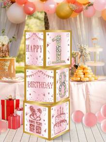3 件，27*27 厘米粉红金色生日快乐纸惊喜盒气球盒礼品盒，闪光 18 岁 50 岁 60 岁生日派对装饰家居房间背景装饰，拍照道具，生日婴儿送礼会用品，生日礼物