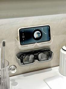 1 件装粘性壁挂式浴室储物架，用于放置眼镜和玻璃杯，塑料，无需电力，非常适合平面