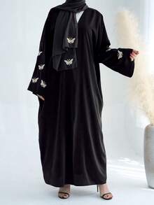 Women's Minimalist Arab Embroidery Abaya Robe Dress,Modest