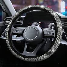 1-częściowa skórzana osłona kierownicy z kryształkami, z błyszczącymi kryształkami, pasująca do SUV-ów, sedanów, samochodów, ciężarówek, uniwersalna, pasująca do 14,5-15-calowego kryształowego brokatu dla kobiet