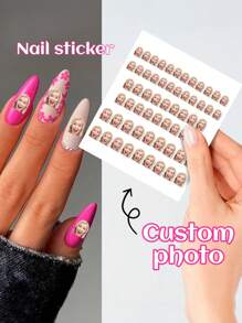 195/390/780pc Customized Face Portrait Nail Stickers, Personalized Customized Photo Nail Stickers, Waterproof Photo Nail Art Stickers, Nail Tattoo Stickers, Fashionable Nails, Customized Nail Stickers, Customized Face Stickers, Personalized Christmas Gifts Nail Supplies - Multicolor - View 1