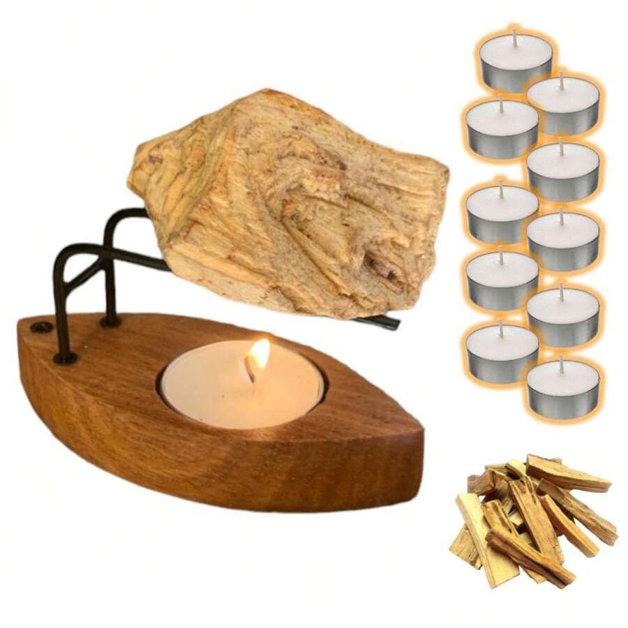 Incensário Queimador de palo santo + 10 velas rechô + 1Lasca - Multicolorido - Visão 1